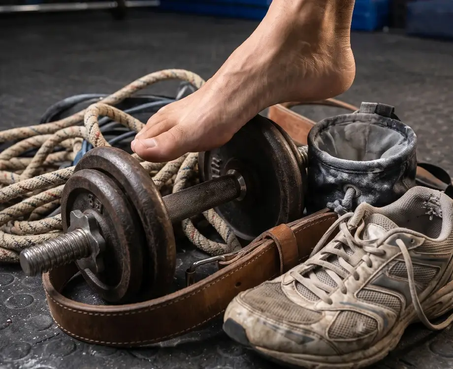 Männerfuss mit Sportsachen